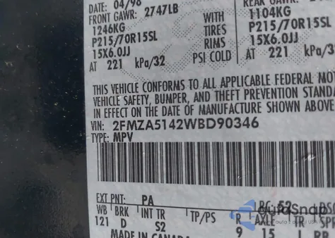 1998 Ford Windstar Gl/Limited/Lx from USA, damaged, VIN 2FMZA5142WBD90346